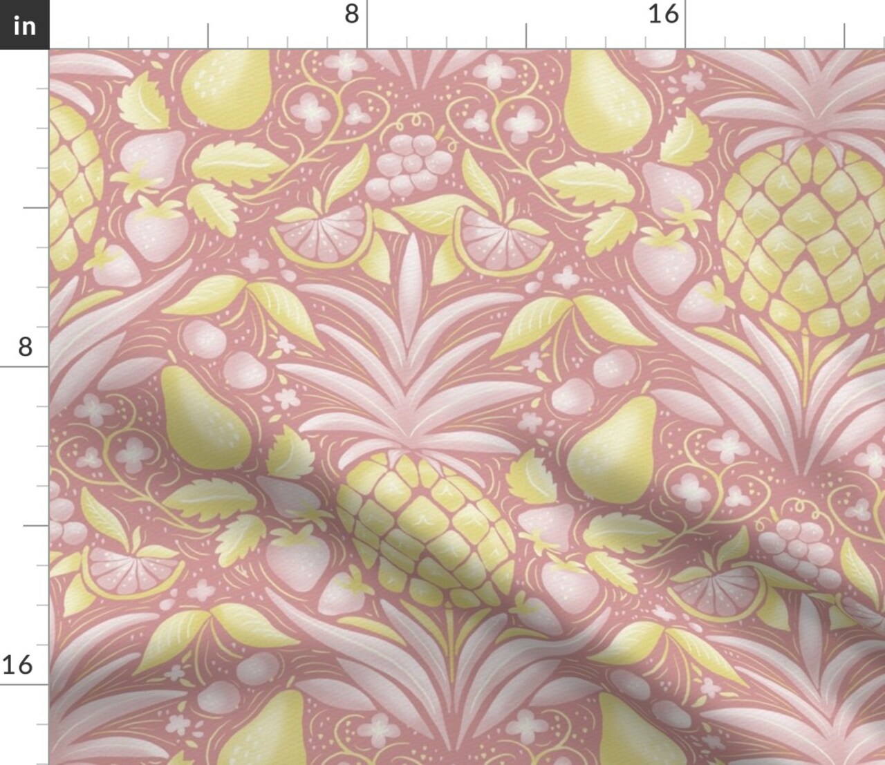 Tropical Fruit Pineapple Pear Strawberry Citrus Summer Garden Kitchen Custom Printed Fabric by Spoonflower Various Fabrics by the Yard or Fat Quarter